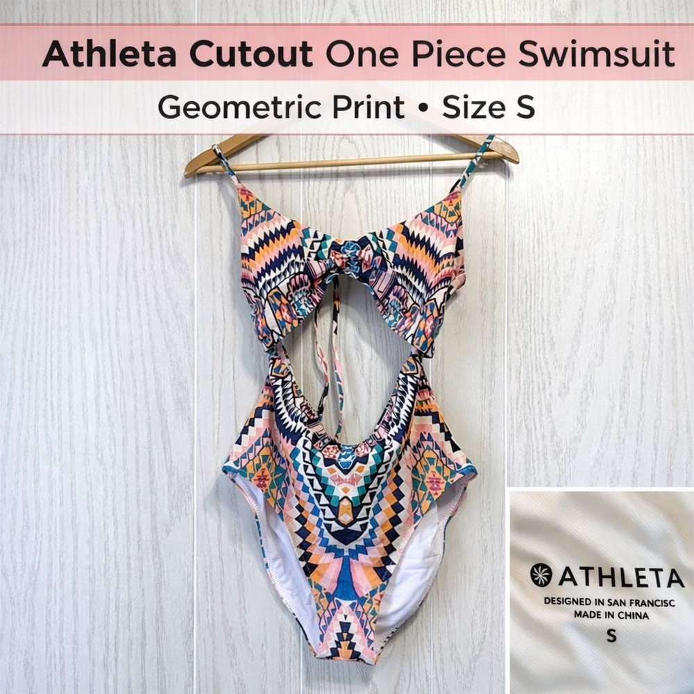 Athleta Cutout One Piece Swimsuit Geometric Print Size S